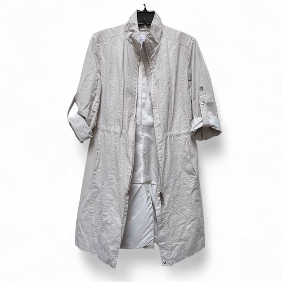 Calvin Klein Jackets & Blazers - Calvin Klein Light Gray Coat Small Cinch Tie Waist Rolled Sleeves Zippered Front